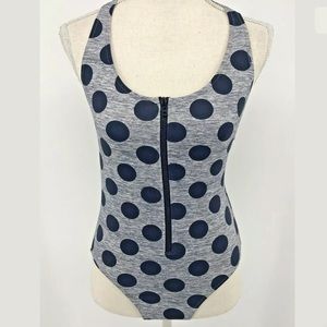 J. Crew Womens One Piece Gray Blue Polka Dots Sz 4